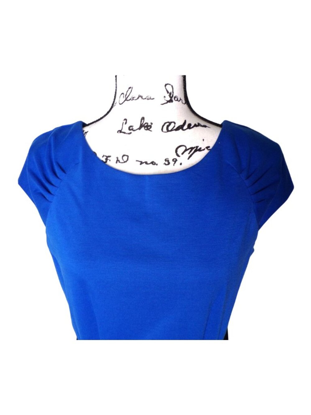 🆕MAX & CLEO Ponte Knit Belted Sheath Dress 10 Blue - Picture 6 of 9